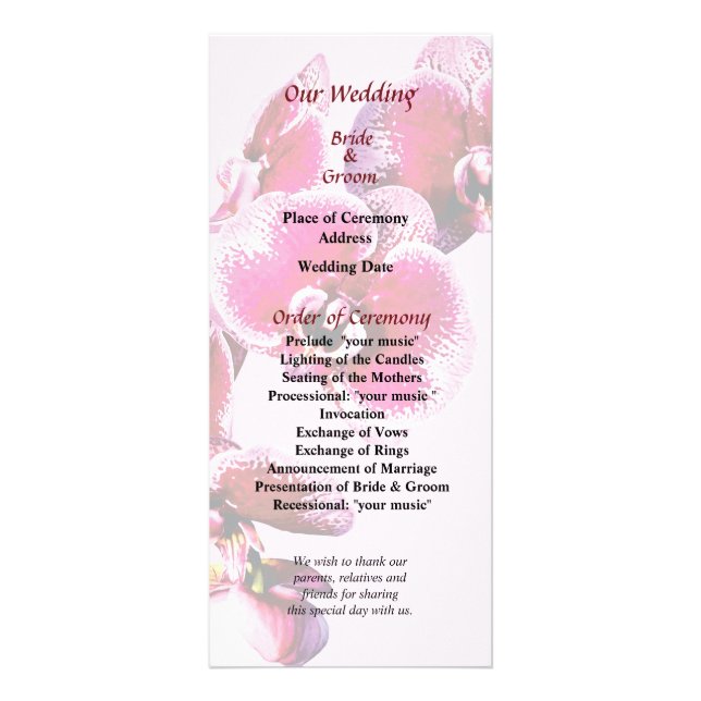 Vivid Maroon Phalaenopsis Orchids Wedding Program (Front)
