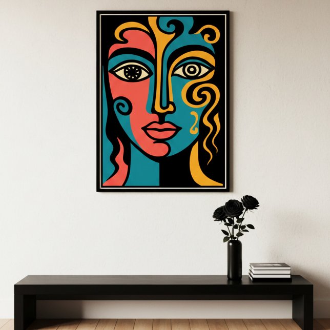 Vivid multicolor cubist abstract face art poster (Creator Uploaded)