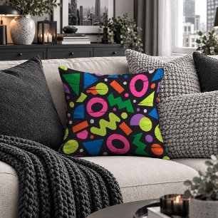 Vivid Neon Colorful Shapes Throw Pillow Design