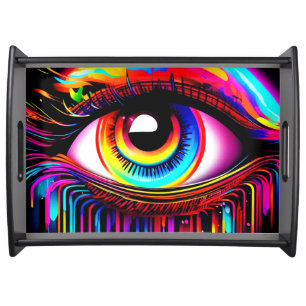 Vivid Neon Eye with Melting Colors Serving Tray