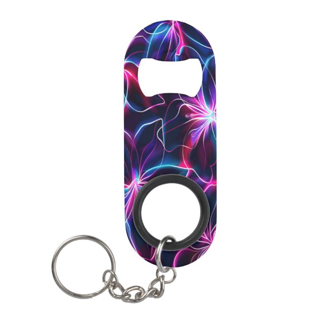 Vivid Neon Flower Burst Keychain Bottle Opener (Front)