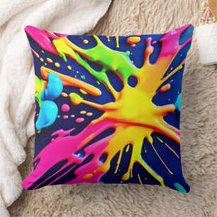 Vivid Neon Splashes Throw Pillow