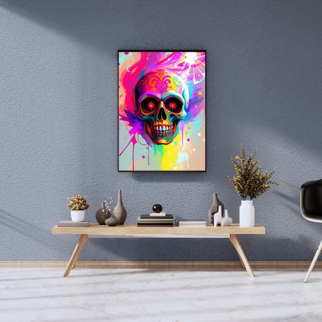 Vivid Neon Sugar Skull with Abstract Paint Splashe Photo Print (Creator Uploaded)
