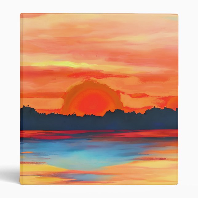 Vivid Ocean Sunset in Fiery Orange 3 Ring Binder (Front)