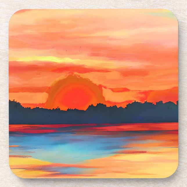 Vivid Ocean Sunset in Fiery Orange Beverage Coaster (Front)