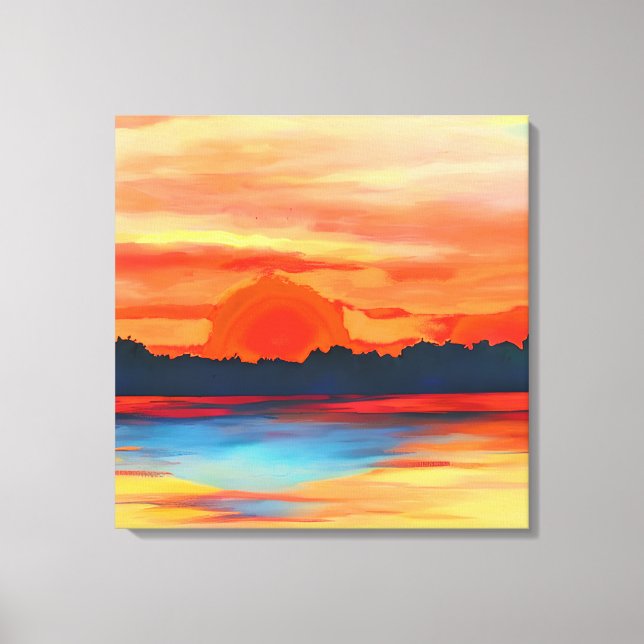 Vivid Ocean Sunset in Fiery Orange Canvas Print (Front)