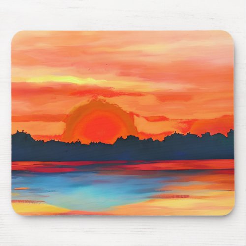Vivid Ocean Sunset in Fiery Orange Mouse Pad