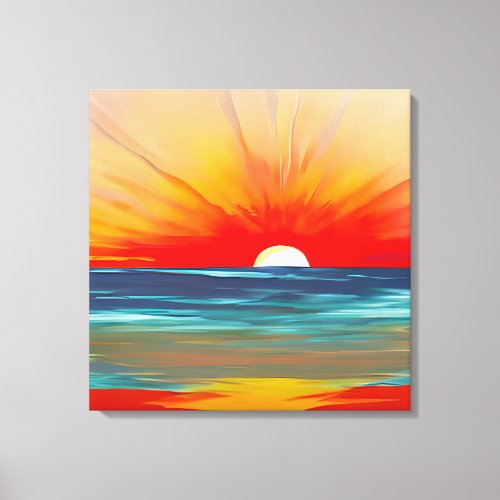 Vivid Ocean Sunset in Orange and Blue Canvas Print