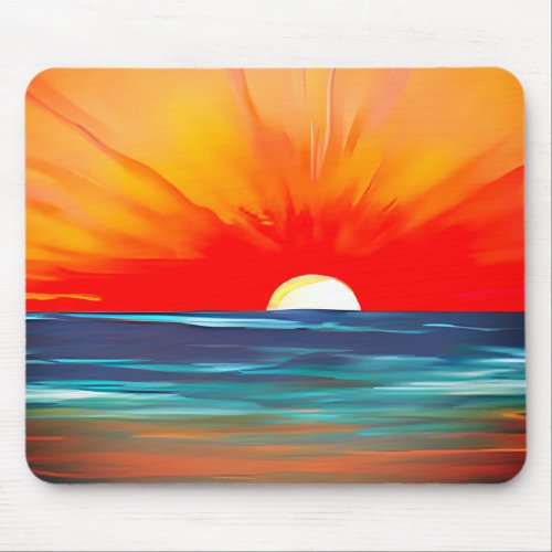 Vivid Ocean Sunset in Orange and Blue Mouse Pad