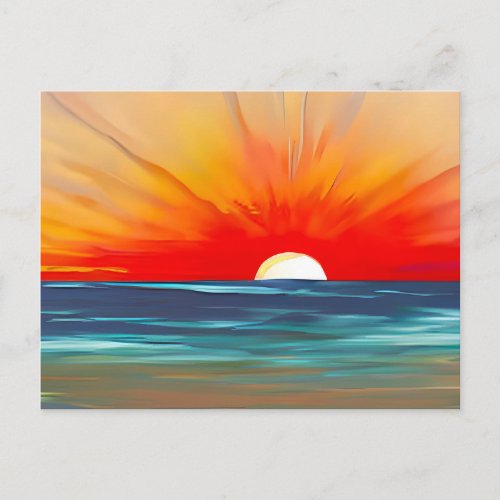 Vivid Ocean Sunset in Orange and Blue  Postcard