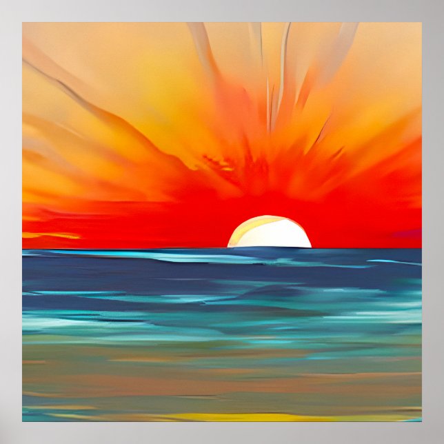 Vivid Ocean Sunset in Orange and Blue Poster (Front)