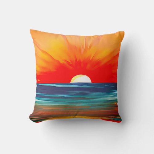 Vivid Ocean Sunset in Orange and Blue Throw Pillow