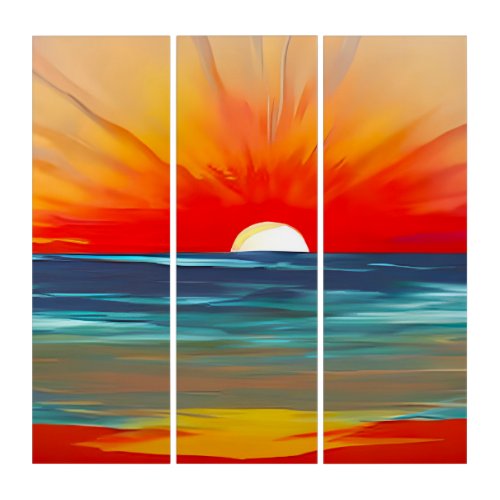 Vivid Ocean Sunset in Orange and Blue Triptych