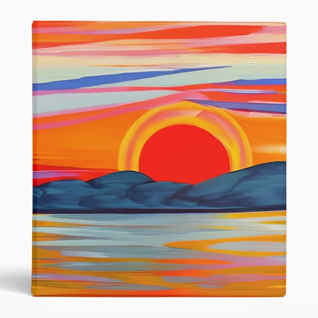 Vivid Ocean Sunset Over Mountains 3 Ring Binder (Front)