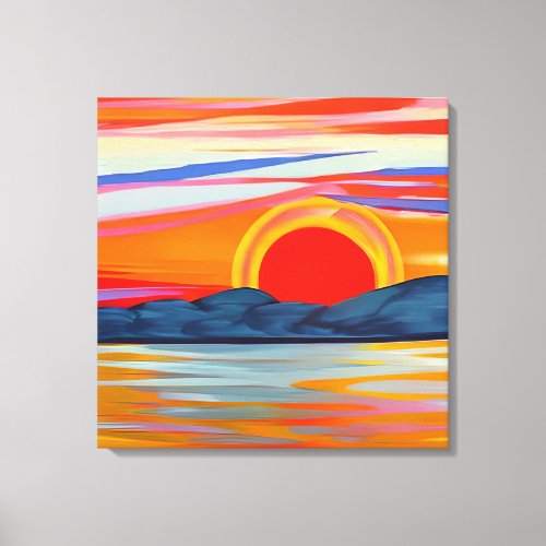 Vivid Ocean Sunset Over Mountains Canvas Print