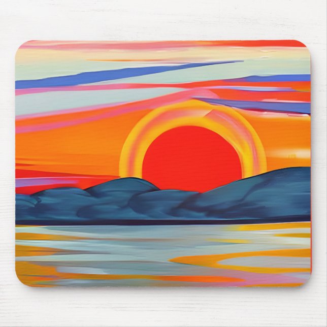 Vivid Ocean Sunset Over Mountains Mouse Pad (Front)