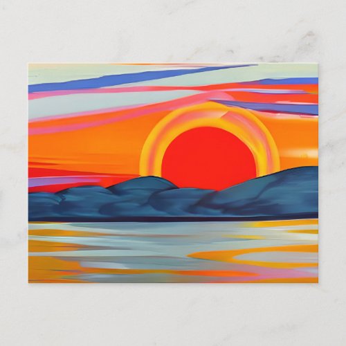 Vivid Ocean Sunset Over Mountains  Postcard