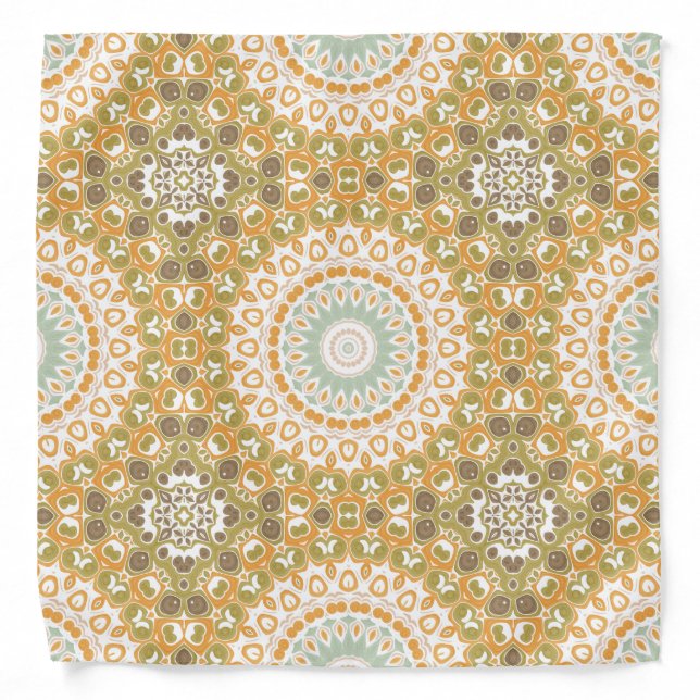 Vivid Olive and Amber Retro Mandala Pattern Bandana (Front)
