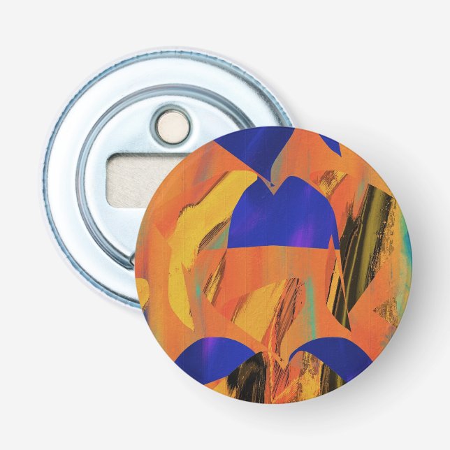 Vivid Orange Abstract Button Bottle Opener (Front)