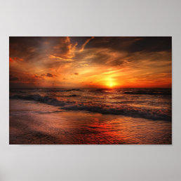 Vivid Orange Beach Sunset poster