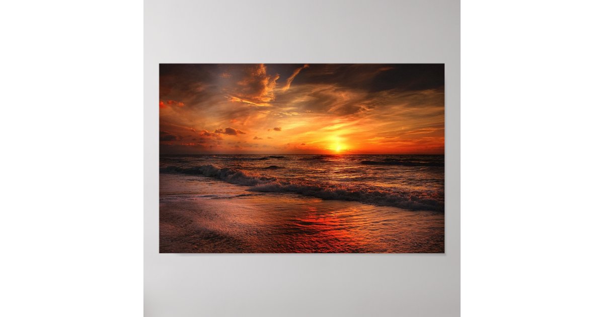 Vivid Orange Beach Sunset poster | Zazzle