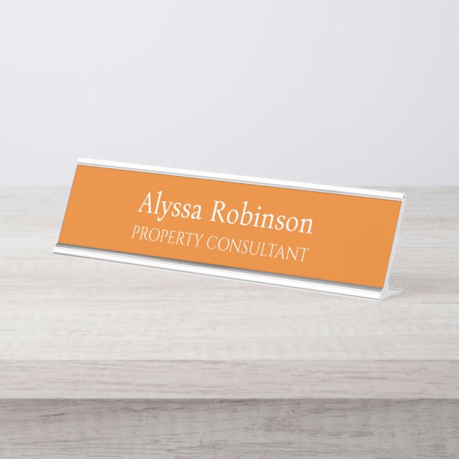 Vivid Orange Professional Desk Name Plate (Front)