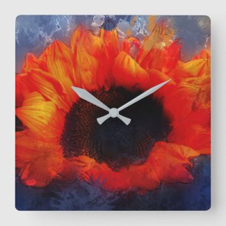 Vivid Orange Sunflower on Gray Wall Clock