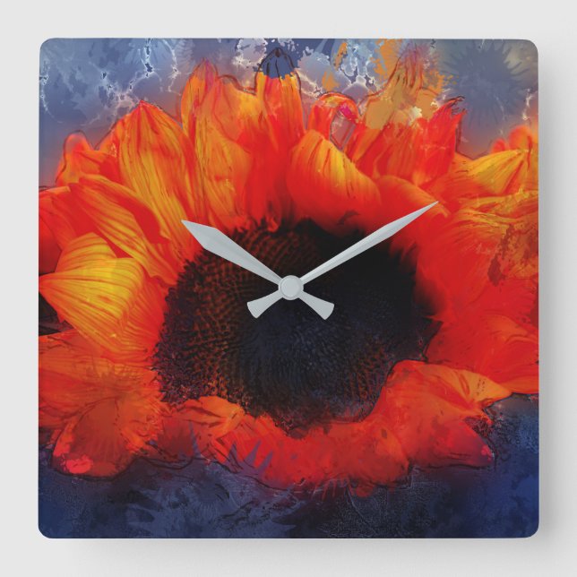Vivid Orange Sunflower on Gray Wall Clock (Front)