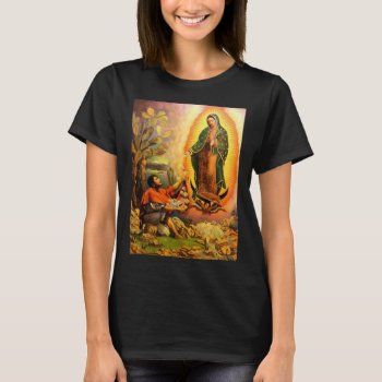 Vivid Our Lady Of Guadalupe Pretty Women's Black T-shirt by Frasure_Studios at Zazzle