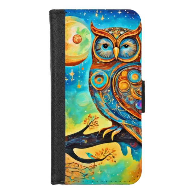 Vivid Owl Celestials: Wonder and Magic iPhone Wallet Case (Front)