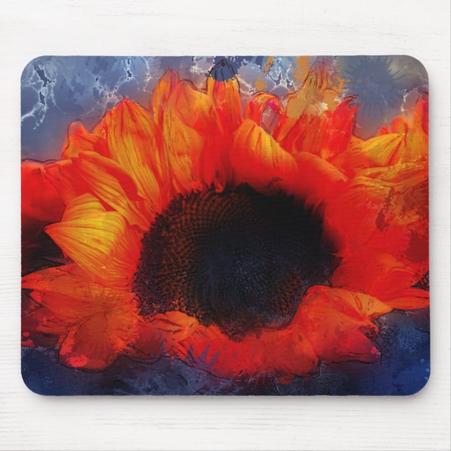 Vivid Painterly Orange Sunflowers Mouse Pad (Front)
