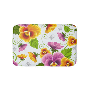 Vivid pansy flowers bathroom mat