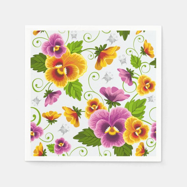 Vivid pansy flowers napkins (Front)
