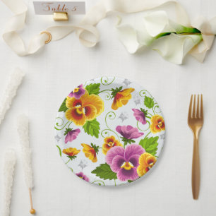 Vivid pansy flowers paper plates