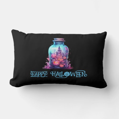 Vivid pastel blue and pastel pink Halloween Party Lumbar Pillow