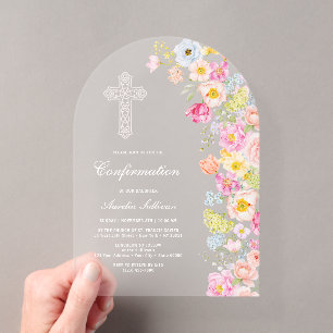 Vivid Pastel Flowers Arch Confirmation Acrylic Invitations