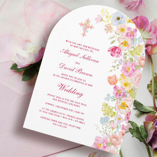 Vivid Pastel Flowers Arch Religious Wedding Invitation