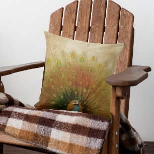 Vivid Peacock Fan Throw Pillow