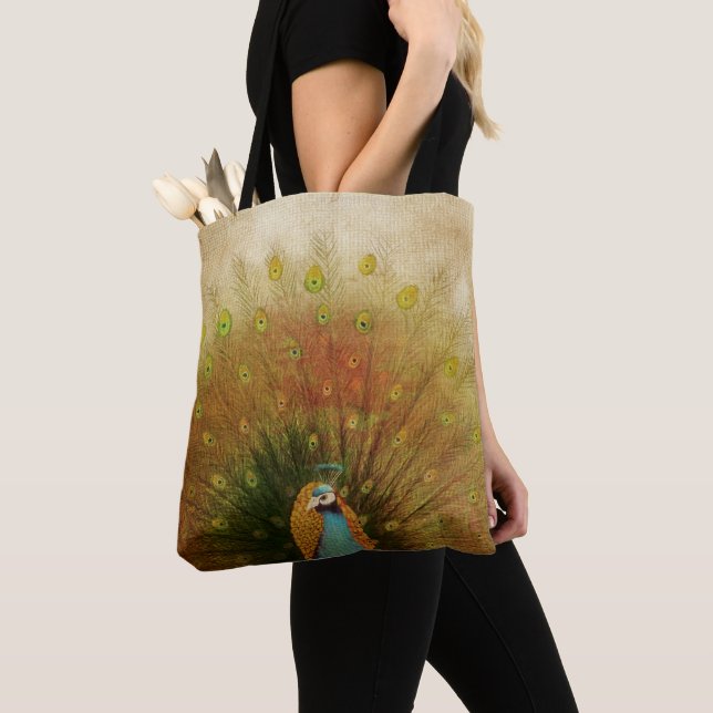 Vivid Peacock Fan Tote Bag (Close Up)