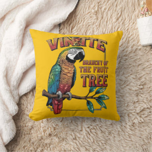 Vivid Perch: Parrot in Full Color on a Fruit Tree Throw Pillow