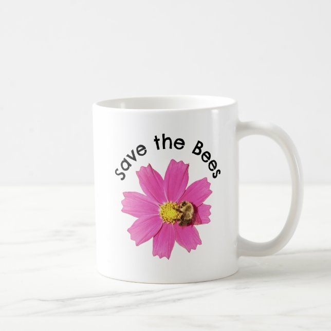 Vivid Pink Cosmos Flower Save the Bees Coffee Mug (Right)