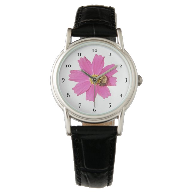 Vivid Pink Cosmos Flower Watch (Front)