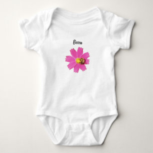 Vivid Pink Cosmos Flower with a Bee Personalized Baby Bodysuit