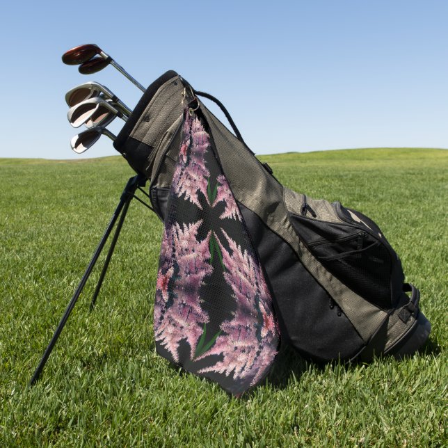 Vivid Pink Flowers Close Up Abstract Pattern    Golf Towel (Green)