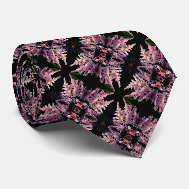 Vivid Pink Flowers Close Up Abstract Pattern       Neck Tie (Rolled)