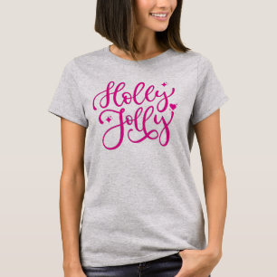 Vivid Pink Holly Jolly Christmas Women T-Shirt