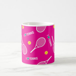 Vivid pink I love tennis pattern Coffee Mug