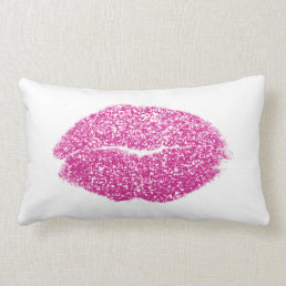 Vivid Pink Lips Glitter White Makeup Kiss Lumbar Pillow