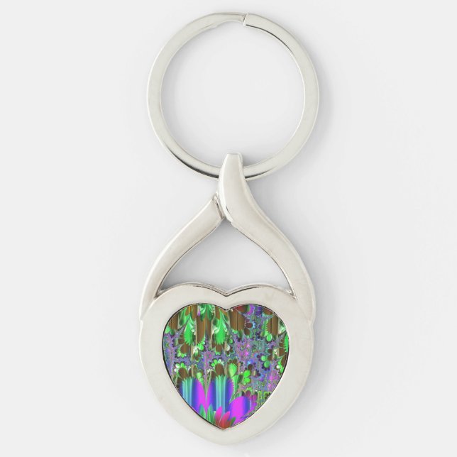 Vivid Pink Purple and Green Metal Keychain (Front)