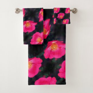 Vivid Pink Rose Petals Abstract Floral Pattern Bath Towel Set